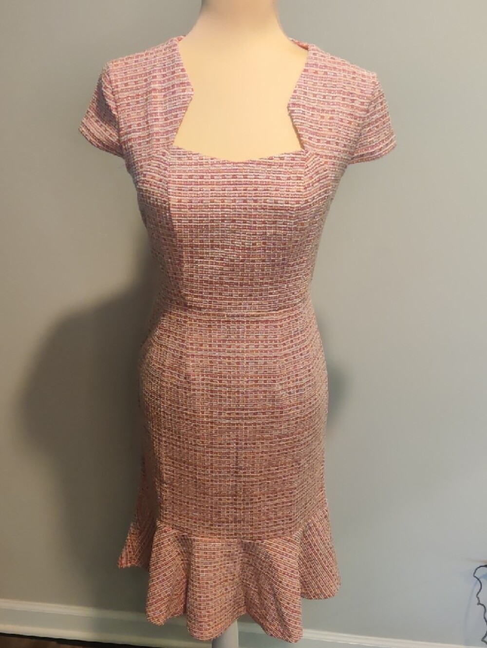 Grace Karin Pink Tweed Square-Neck Fit & Flare Midi Dress - Picture 2 of 9